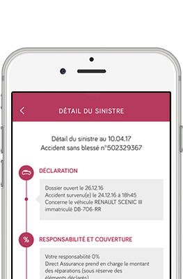 Direct Assurance Application mobile - suivi de sinistre